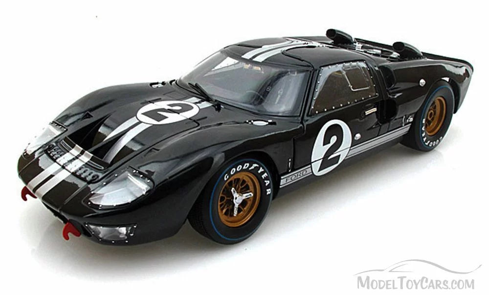 1966 Ford GT-40 MK II #2, Black w/ Silver Stripes - Shelby SC408 - 1/18 Scale Diecast Model Toy Car