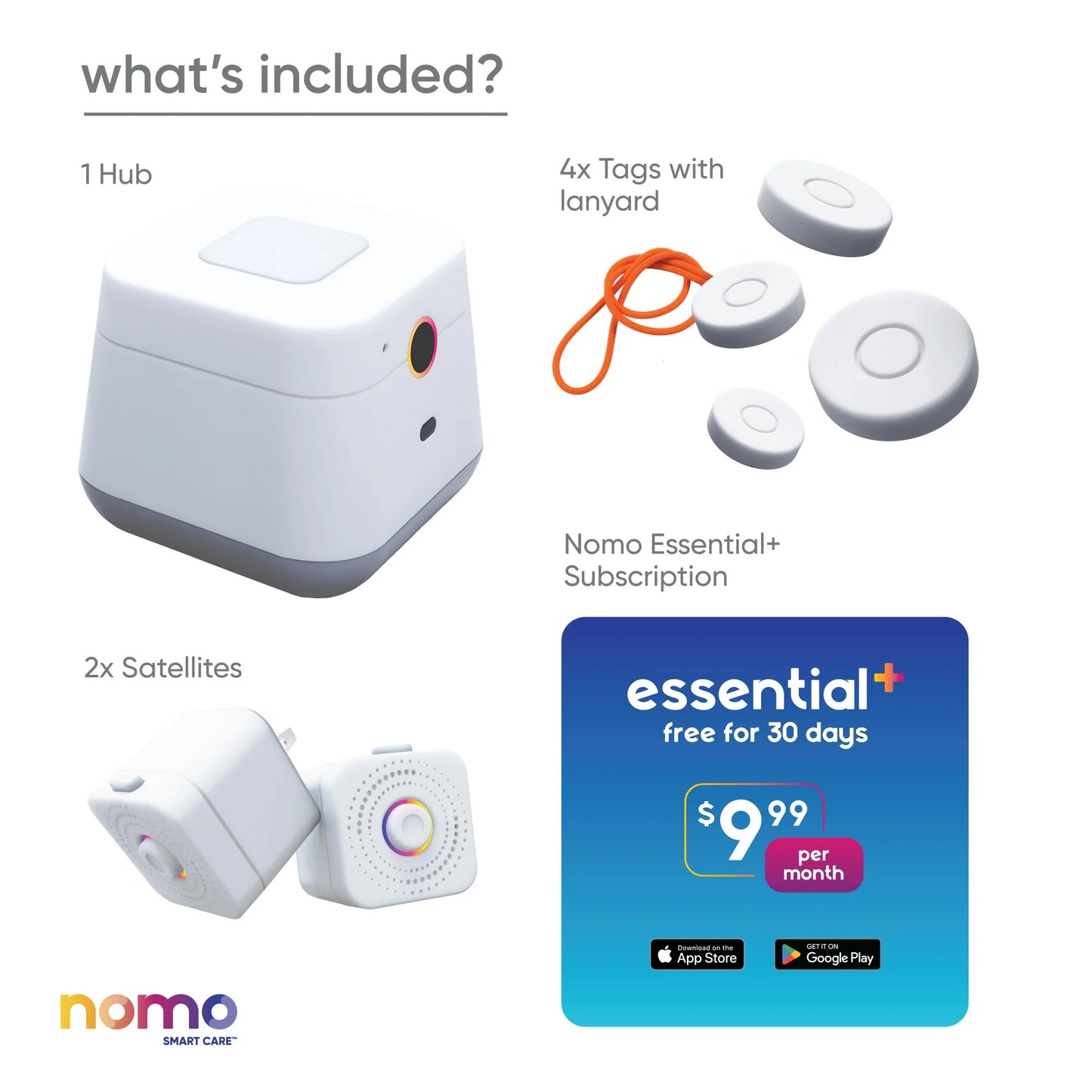 Nomo Smart Care™ Essential Care Kit – 24/7 911 Dispatch Support, Automatic Alerts, Secure Monitoring, Connected Caregiving