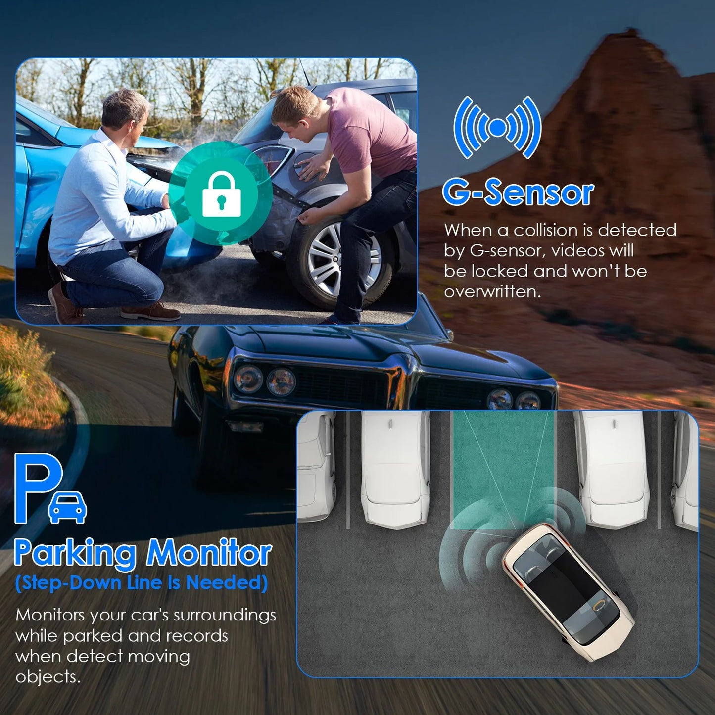 1080P Dual Lens Dash Cam, iMounTEK Universal Vehicle Driving Recorder, Car DVR with WiFi GPS G-Sensor APP Control Motion Detection Parking Monitor Night Vision