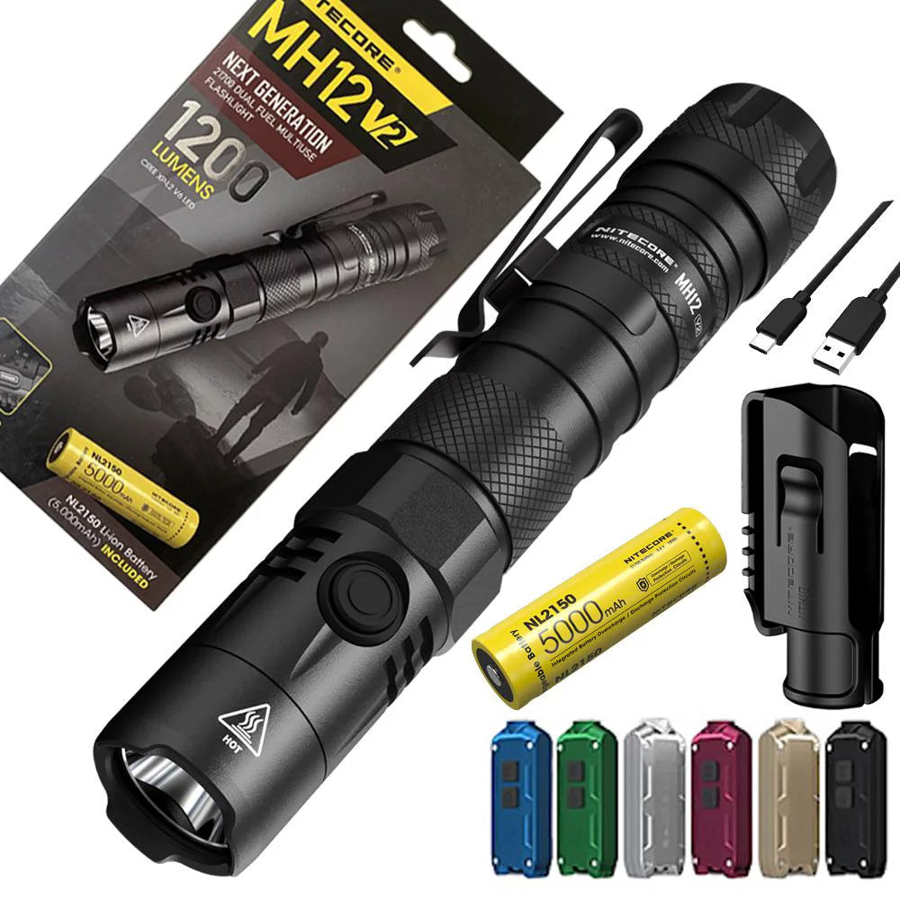Nitecore MH12 V2 CREE XP-L2 V6 LED Flashlight -1200 Lumens -21700 Battery (Included) w/ One FREE Nitecore TIPKeychain light (Random Color)