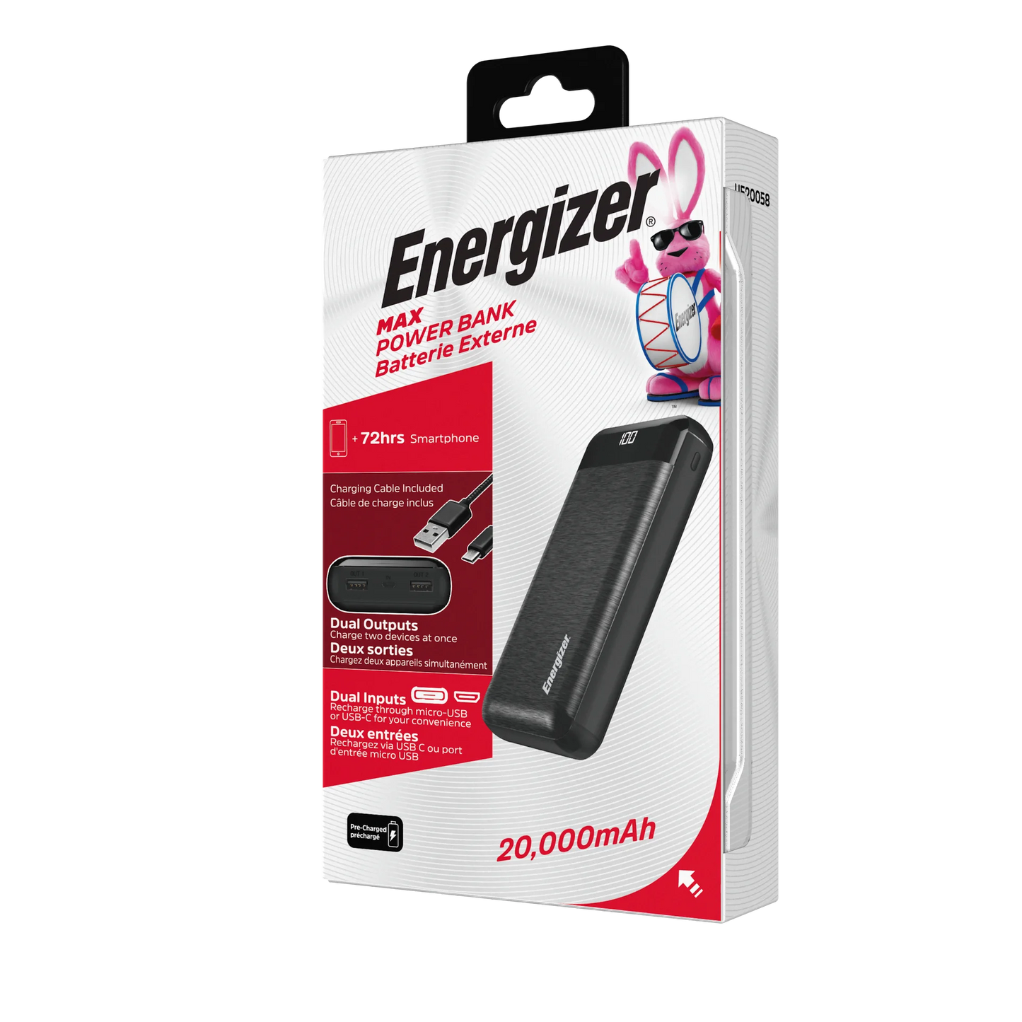 Energizer 20,000 mAh Max Power Bank, Black, UE20058