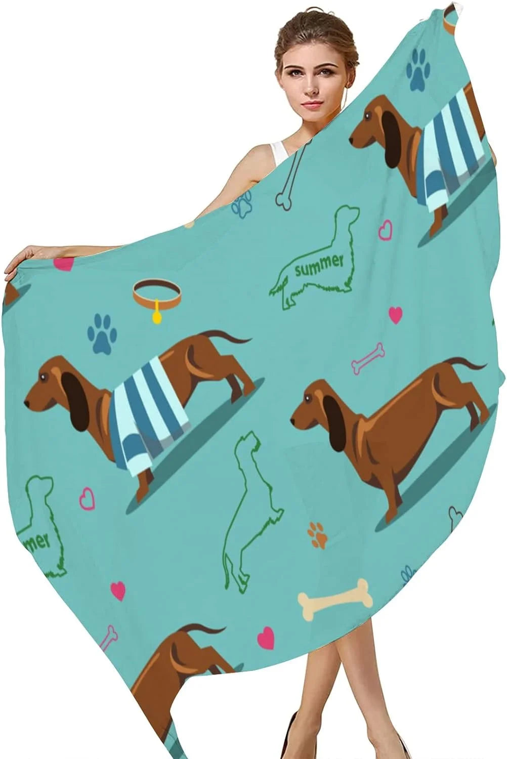 Hyjoy Blue Dachshund Long Silk Neck Scarf Lightweight Shawl Wrap Scarves Women Girls