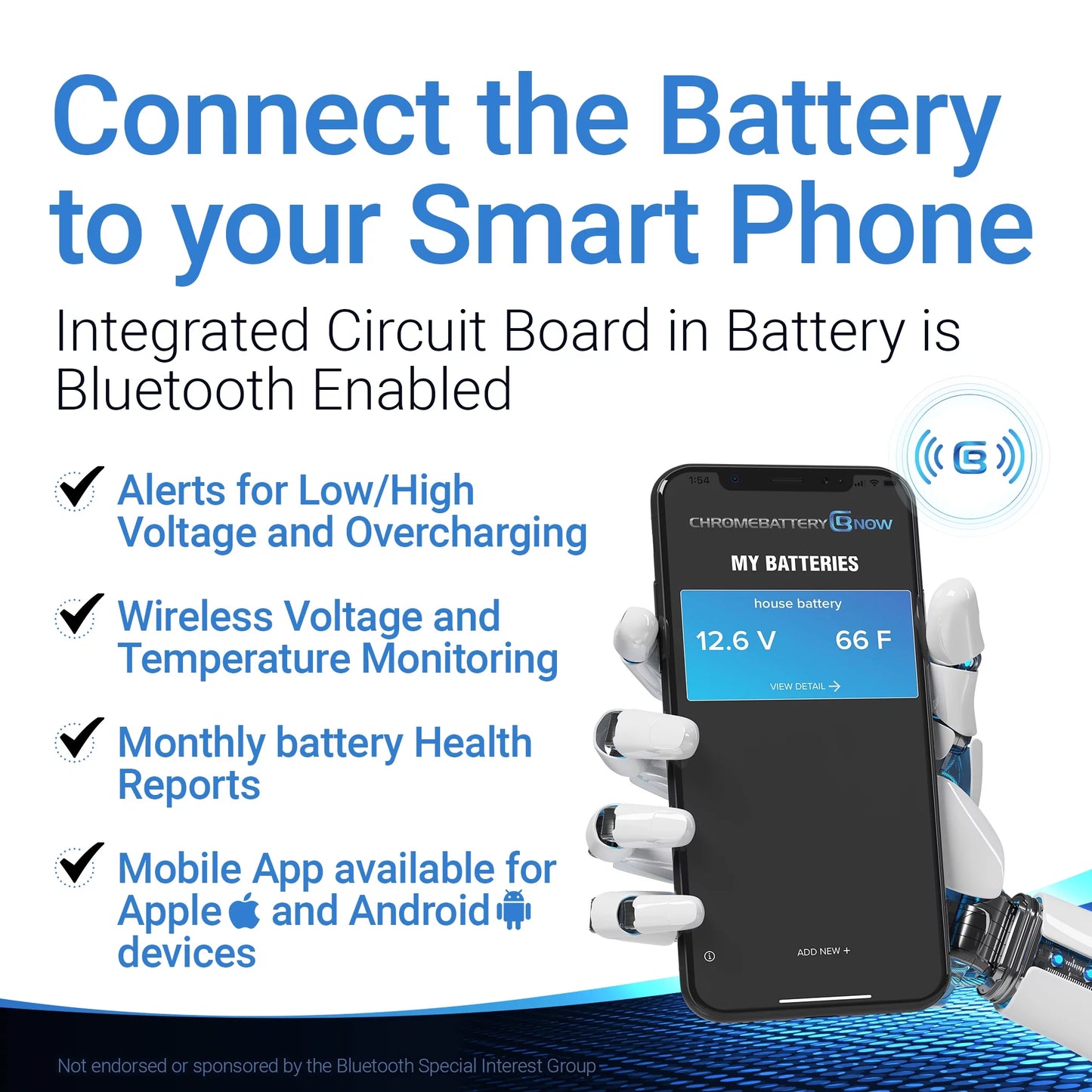 Chrome Battery Now Ytx20l-bs (20l-bs 12 Volt,18 Ah, 270 Cca) Intelligent Wireless Smartphone Connectivity AGM Battery Personal Watercraft - Brp (sea-doo) 1500 All Models Years (1988 - 1993)