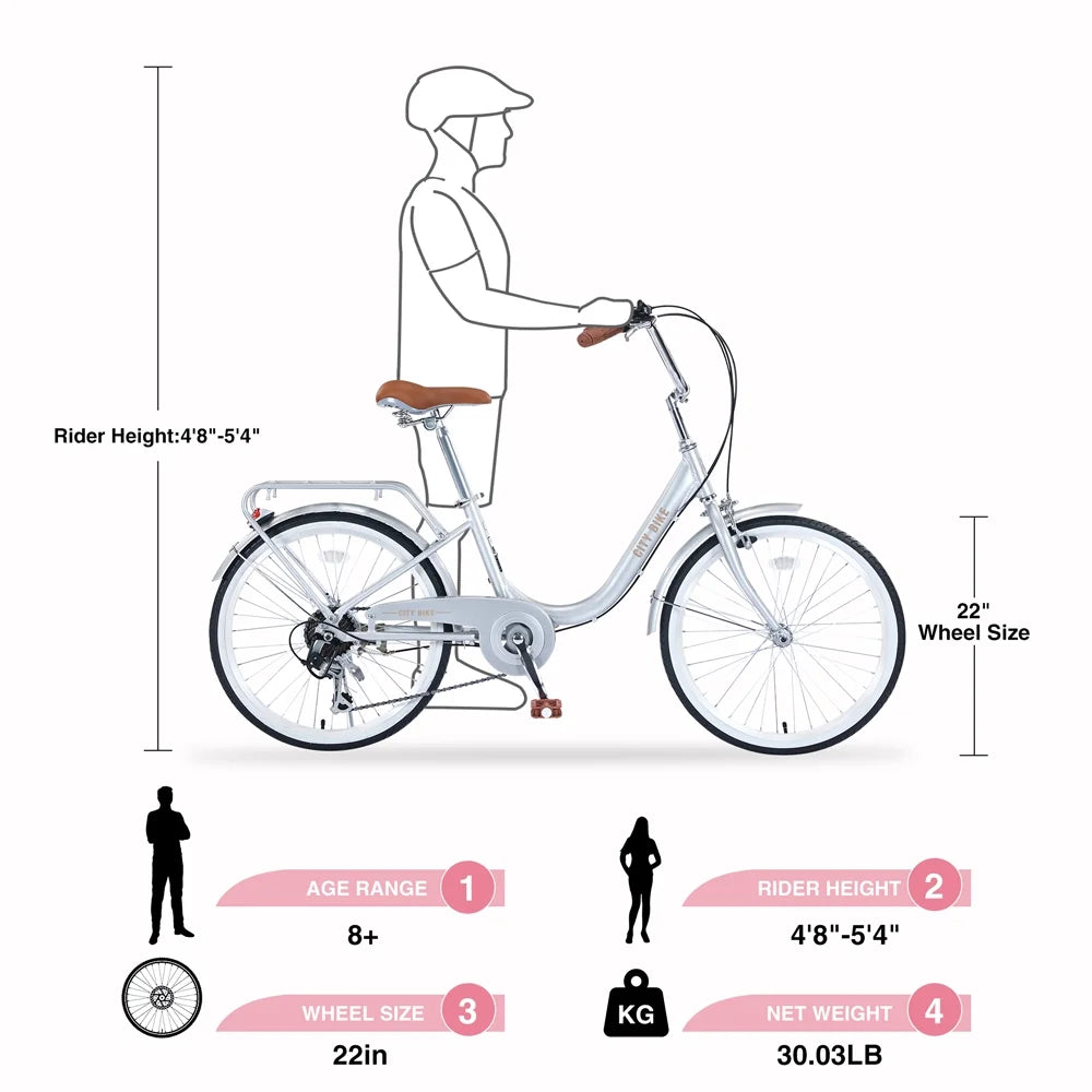 Yone jx je Kids Bike 22 Inch Bicycle Girls Ages 8+Years, Aluminium Alloy Frame,7-speed Shifter and derailleur,Silver