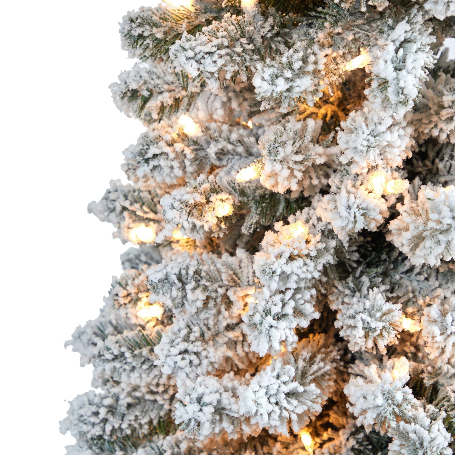 Nearly Natural 7' White Flocked Pencil Artificial Christmas Tree Prelit 400 Clear Lights