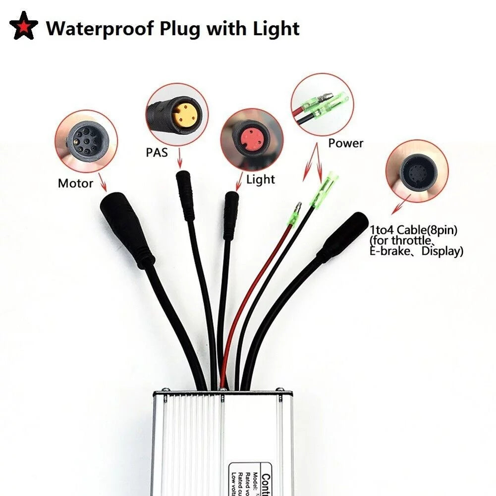 36/48V KT15A Ebike Waterproof-Controller With Lightline For 250W Brushless,Motor