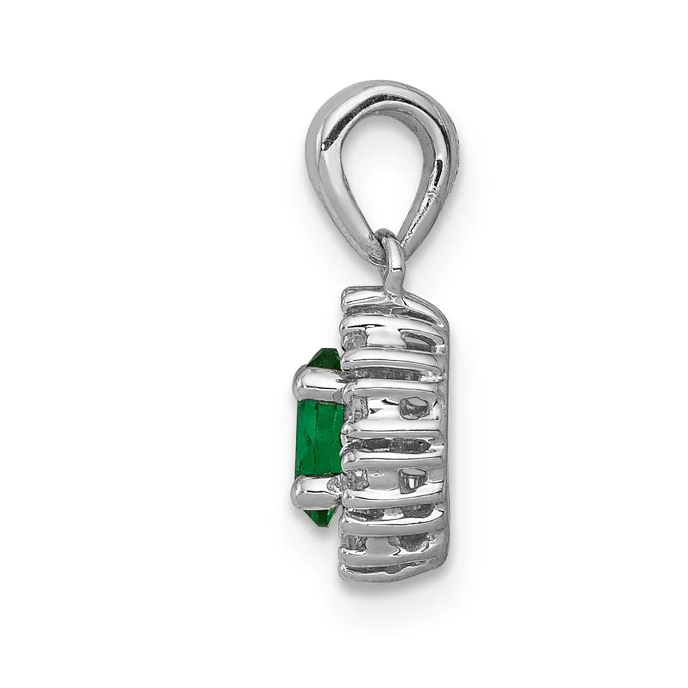14k White Gold Diamond and Oval Emerald Halo Pendant QPM5252-EM-010-WA