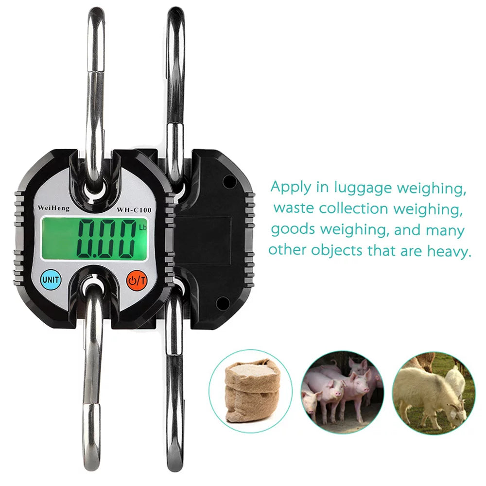 WeiHeng Portable Digital Luggage Scale Fish Scale with Tracking and Tare Function 150kg Double- Scale Digital Hanging Scale