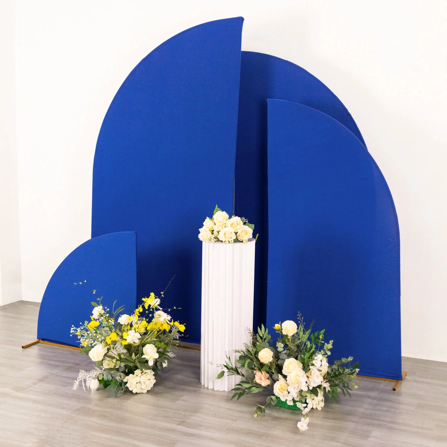 Efavormart Set of 4 | Matte Royal Blue Fitted Spandex Half Moon Wedding Arch Shield Custom Fit Chiara Backdrop Stand Protection - 2.5ft,5ft,6ft,7ft