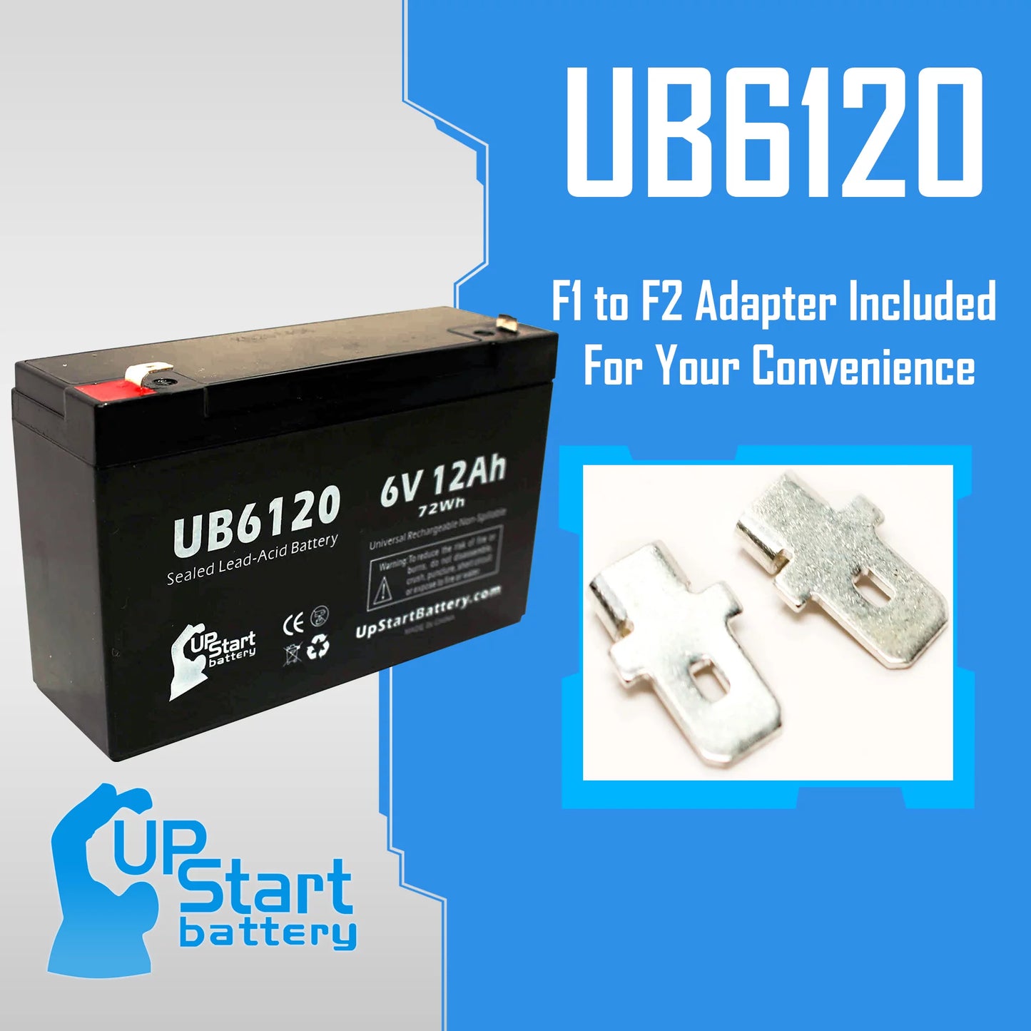 4x Pack - Tripp-Lite 850 Battery - Replacement UB6120 Universal Sealed Lead Acid Battery (6V, 12Ah, 12000mAh, F1 Terminal, AGM, SLA) - Includes 8 F1 to F2 Terminal Adapters