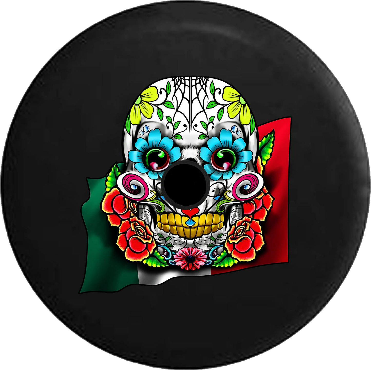 2018 2019 Wrangler JL Backup Camera Mexican Sugar Skull with Roses Colorful Spare Tire Wrap Jeep RV 32 Inch