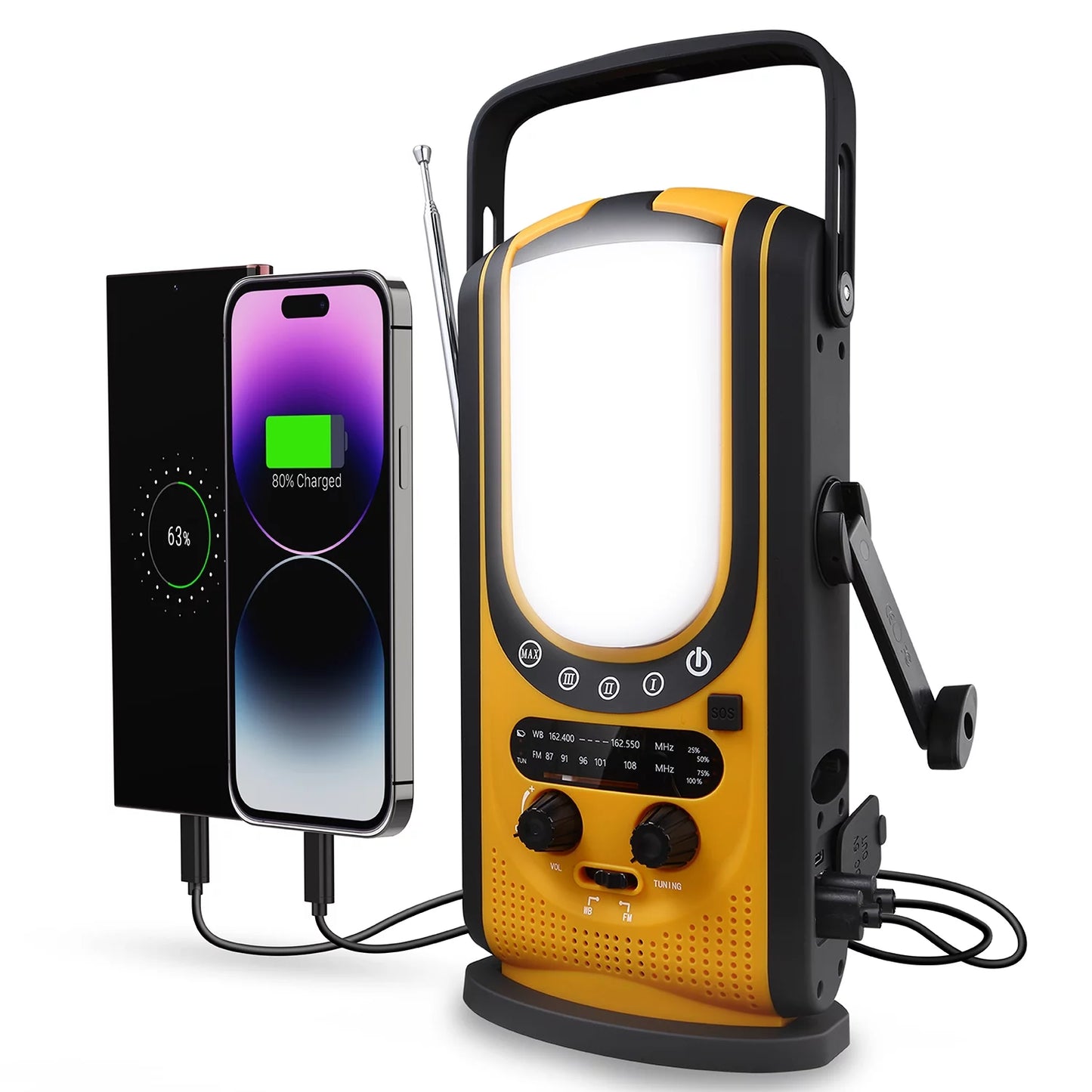 FosPower 6,000mAh Emergency Radio (Model A7) Power Bank Charger & Lantern with Reading Light, FM/NOAA Alert, Solar Charging, Hand Crank & SOS Alarm Camping & Outdoors