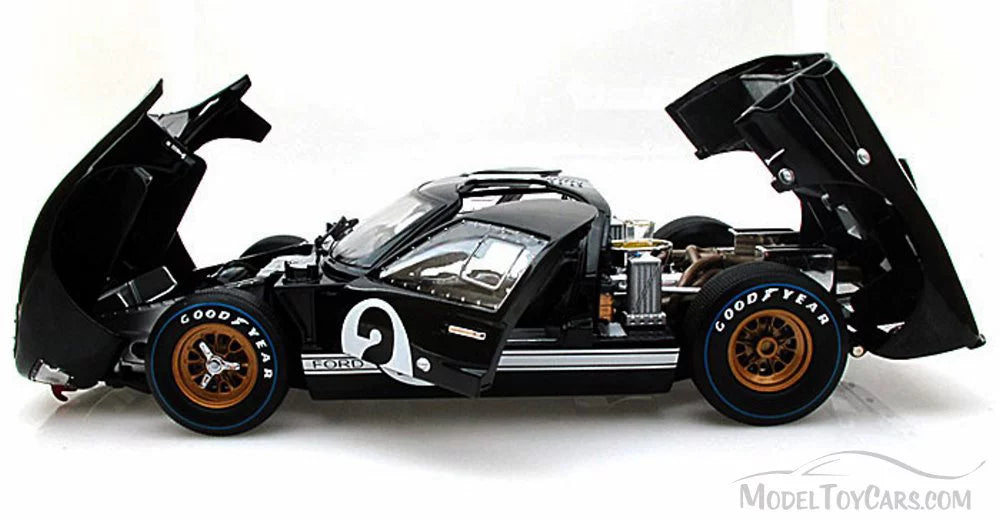 1966 Ford GT-40 MK II #2, Black w/ Silver Stripes - Shelby SC408 - 1/18 Scale Diecast Model Toy Car