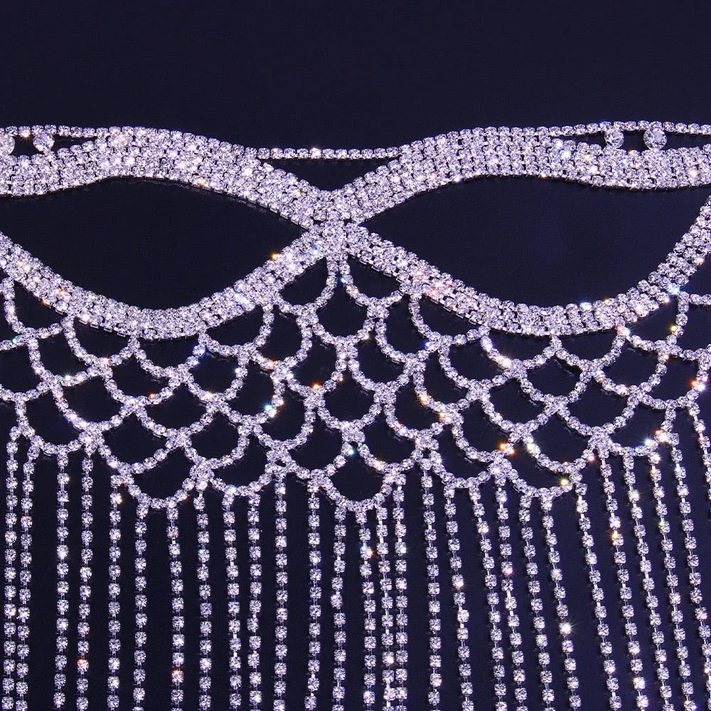 Crystal Tassel Face Mask Halloween Mask Women Masquerade Mask Jewelry Rhinestone