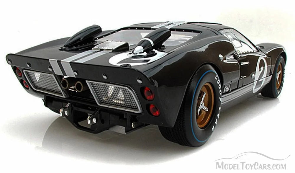 1966 Ford GT-40 MK II #2, Black w/ Silver Stripes - Shelby SC408 - 1/18 Scale Diecast Model Toy Car