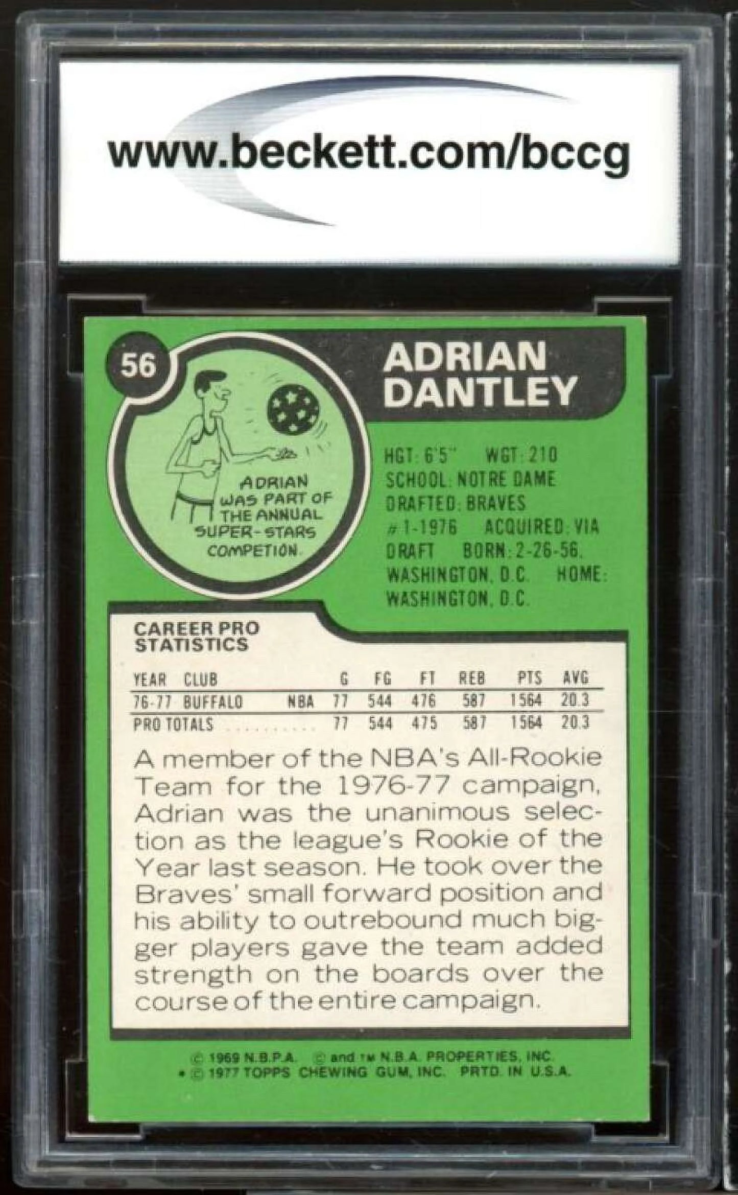1979-80 Topps #56 Adrian Dantley Rookie Card BGS BCCG 8 Excellent+