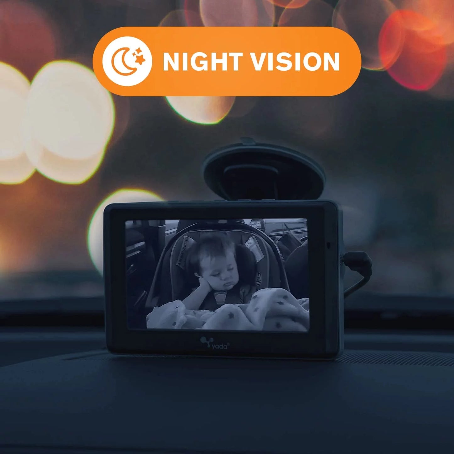 Yada , Car Portable Baby Monitor with Night Vision Cam, Wireless Transmission, Universally , 4.3 Digital Display, Mounts onto Headrest and/or Windshield