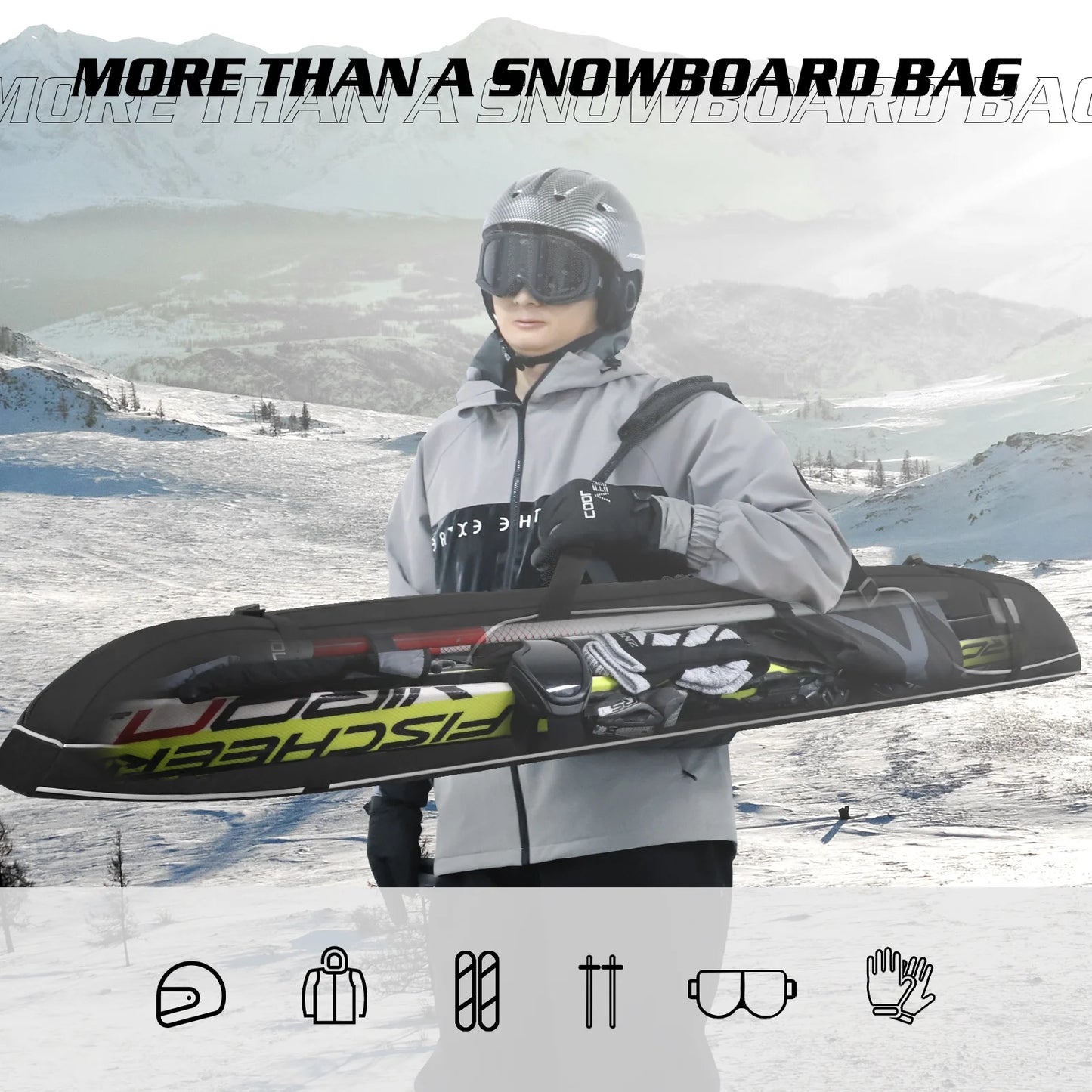 170CM/67IN Single Ski Bag Snowboard Bag 600D Waterproof Oxd Cloth Ski Travel Bag Adjustable Shoulder Strap Ski, Travel Transport, and Outdoor Camping black