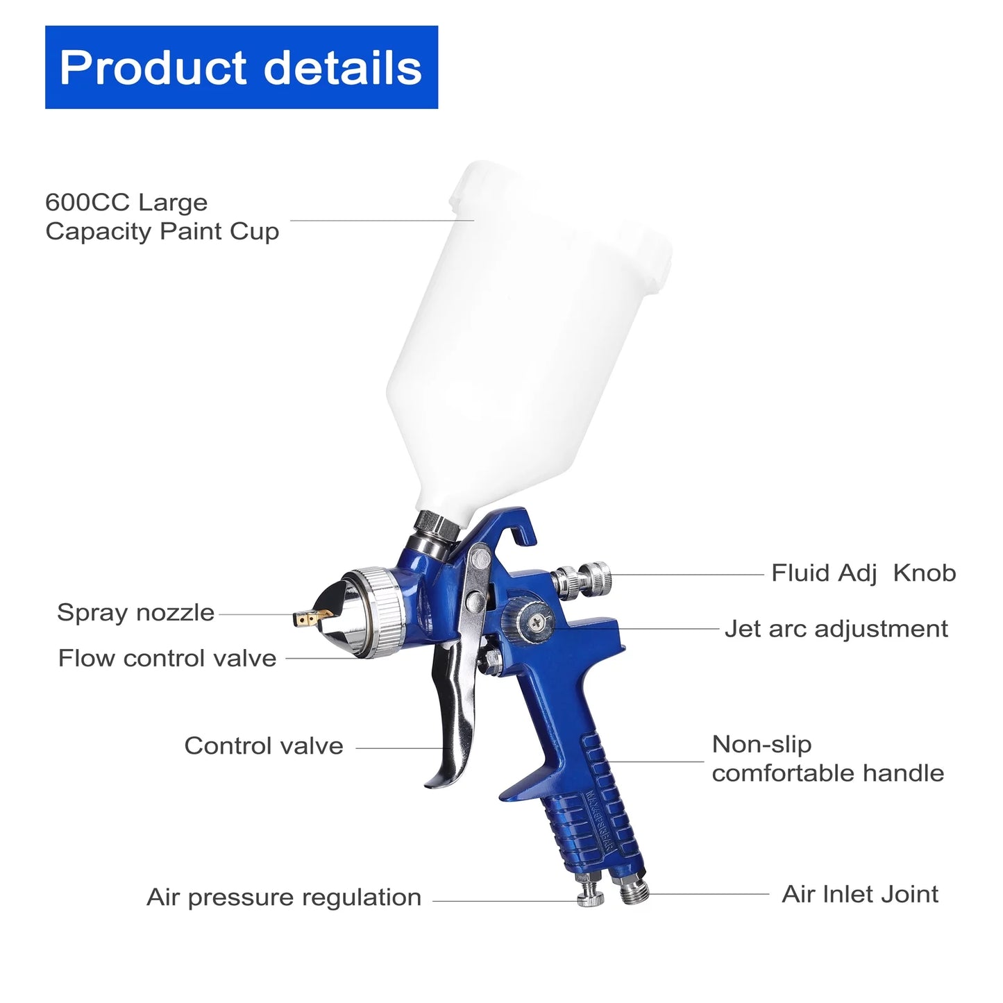 Yabuy HVLP Car Paint Spraying Tool Set 600CC Large Capacity Air Sprayer Stainless Steel Airbrush Kit Auto Paint Repairing Device