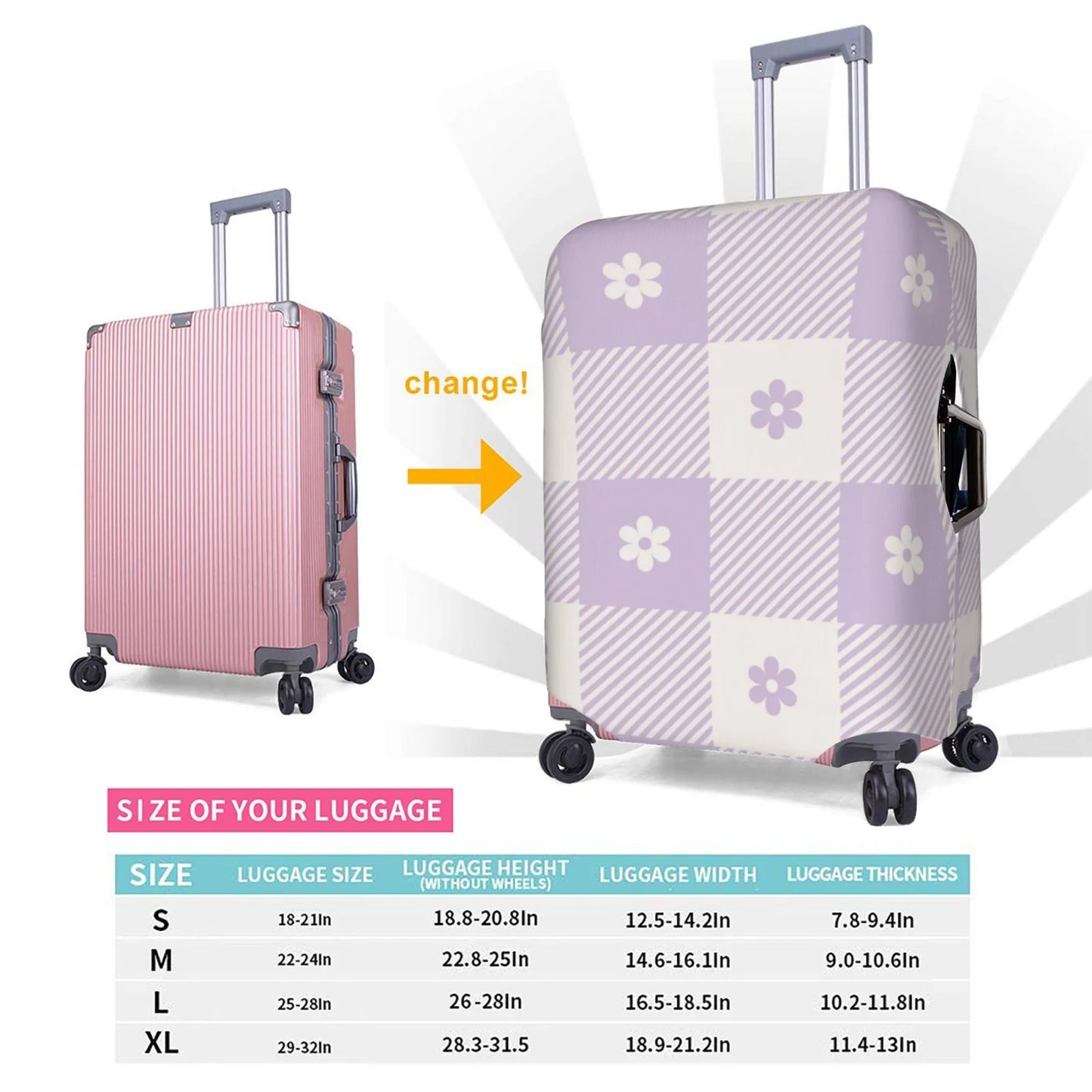 Kll Floral Purple Buffalo Plaid Luggage Wrap Suitcase Shield Suitcase Protector-