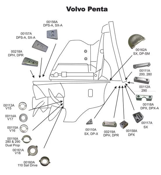 Complete Aluminum Anode Kit w/ Hardware Volvo 290 Single Propeller Sterndrive Outdrive US Military Grade Aluminum Kit Replaces 8m6008013, 95301, CM290KITA, 12897, 20705AL