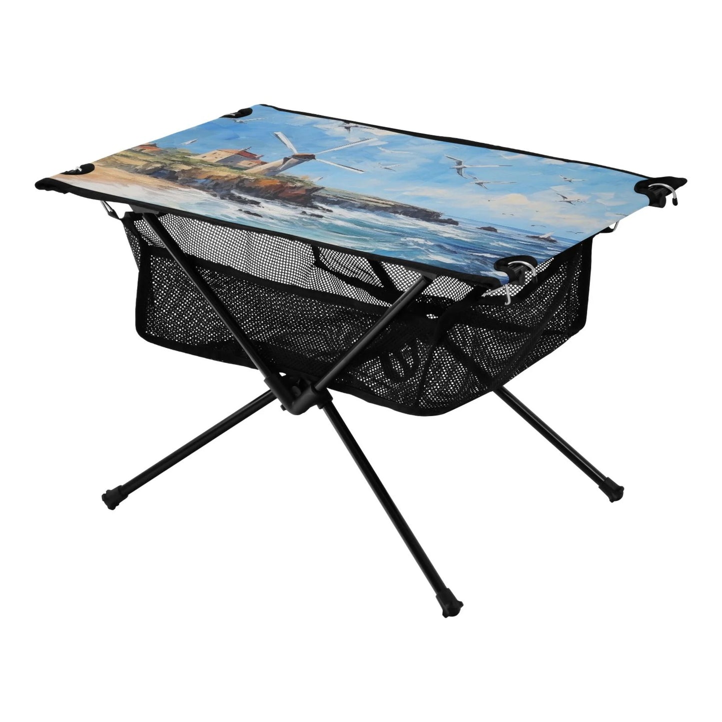 Landscape Paint Camping Foldable Portable Table Beach Table with Storage Bag Compact Picnic Table Outdoor Hiking Fishing BBQ