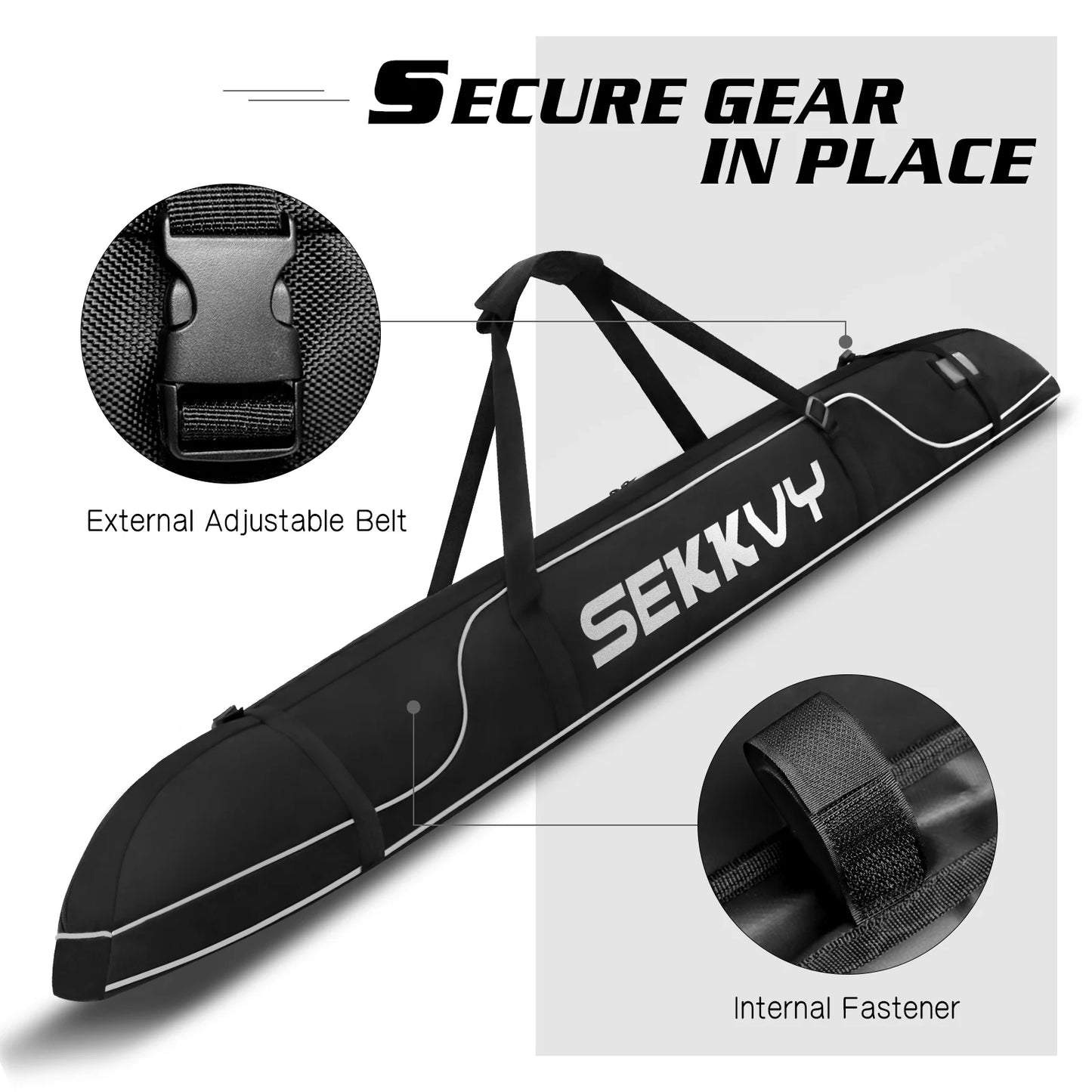 170CM/67IN Single Ski Bag Snowboard Bag 600D Waterproof Oxd Cloth Ski Travel Bag Adjustable Shoulder Strap Ski, Travel Transport, and Outdoor Camping black