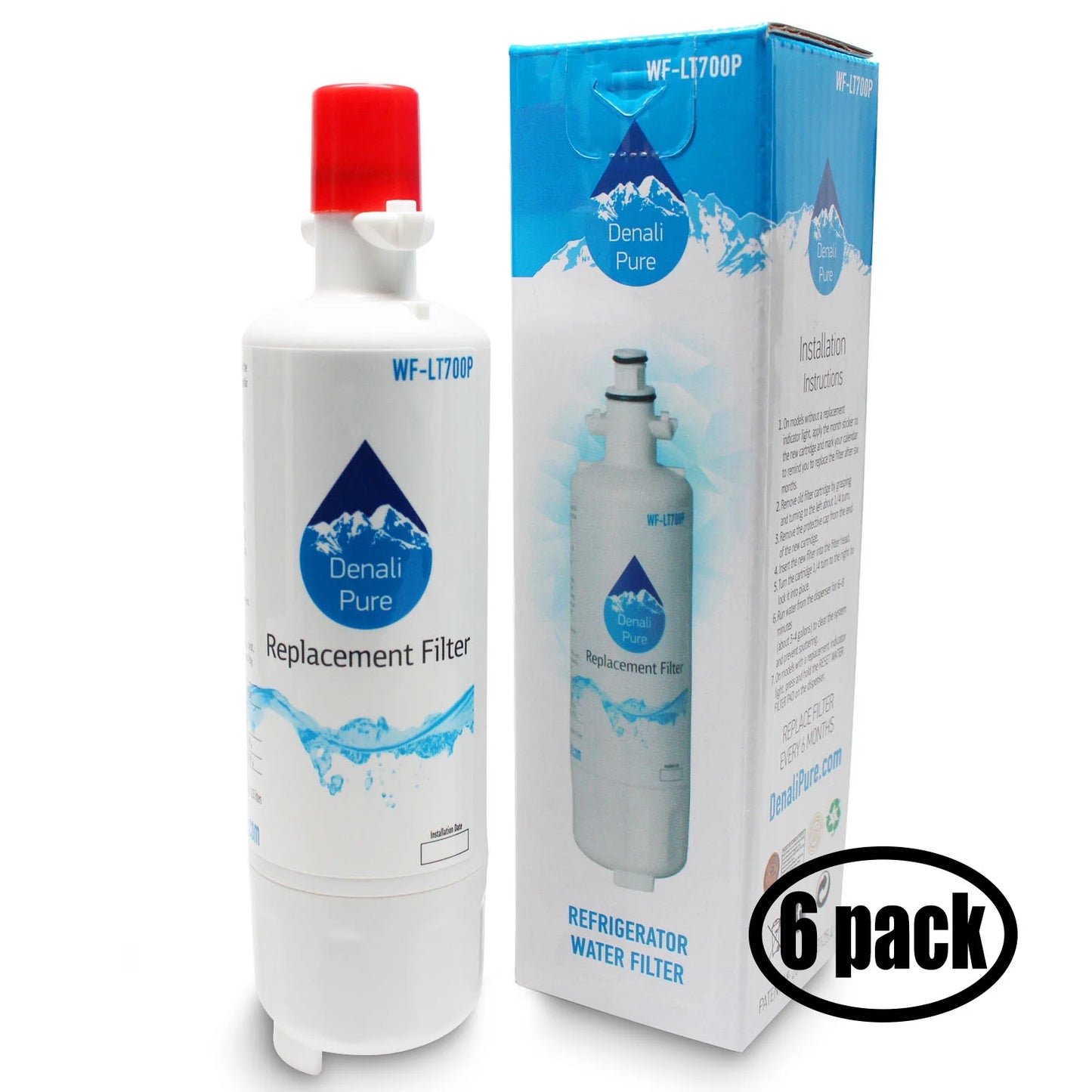 6-Pack Replacement Kenmore / Sears 79571059012 Refrigerator Water Filter - with Kenmore / Sears 46-9690 Fridge Water Filter Cartridge - Denali Pure Brand