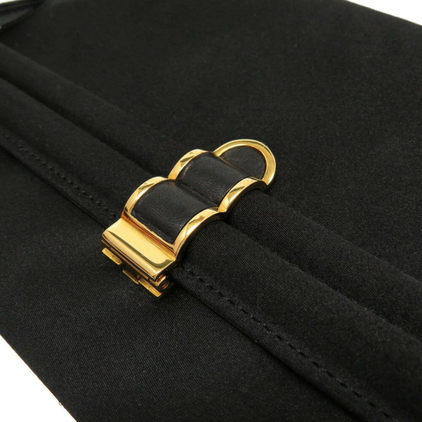 Pre-Owned Hermes Cooktail Satin Black Gold hardware Shoulder Bag 0034 HERMES (Good)
