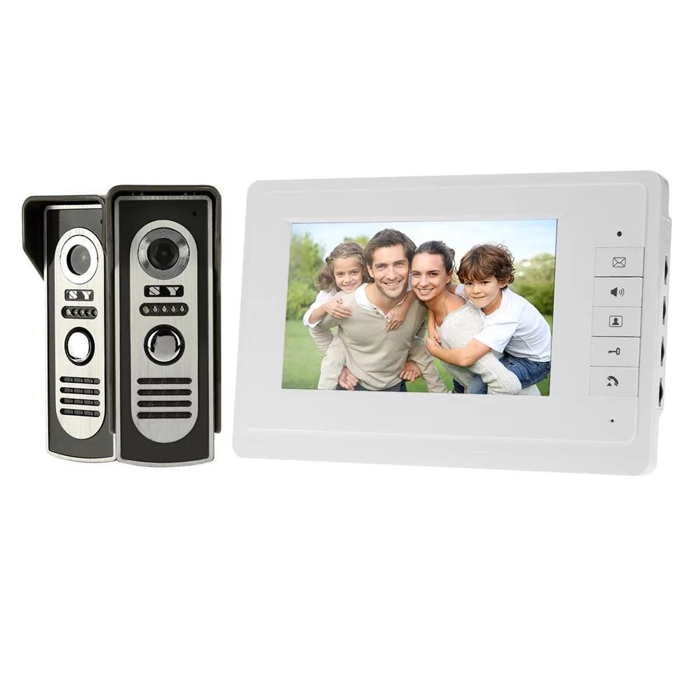 7” Wired Video Door Phone System Visual Doorbell with Indoor Monitor and Outdoor Camera support Unlock Infrared Night View Rainproof Home