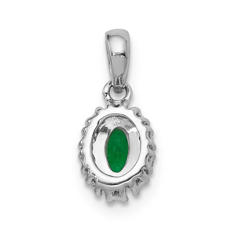 14k White Gold Diamond and Oval Emerald Halo Pendant QPM5252-EM-010-WA
