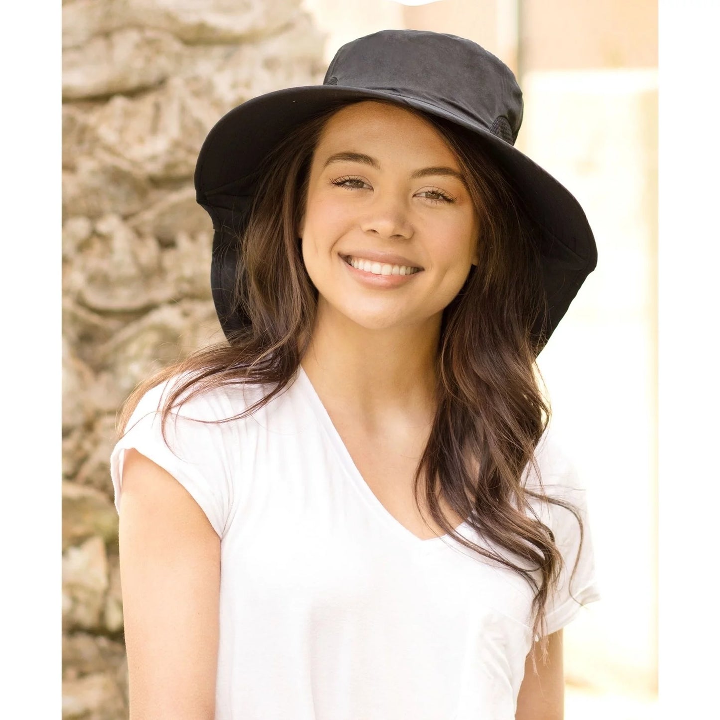 Womens Foldable Flap Wrap UPF 51+ UV Protective Wide Brim Bucket Sun Hat Black