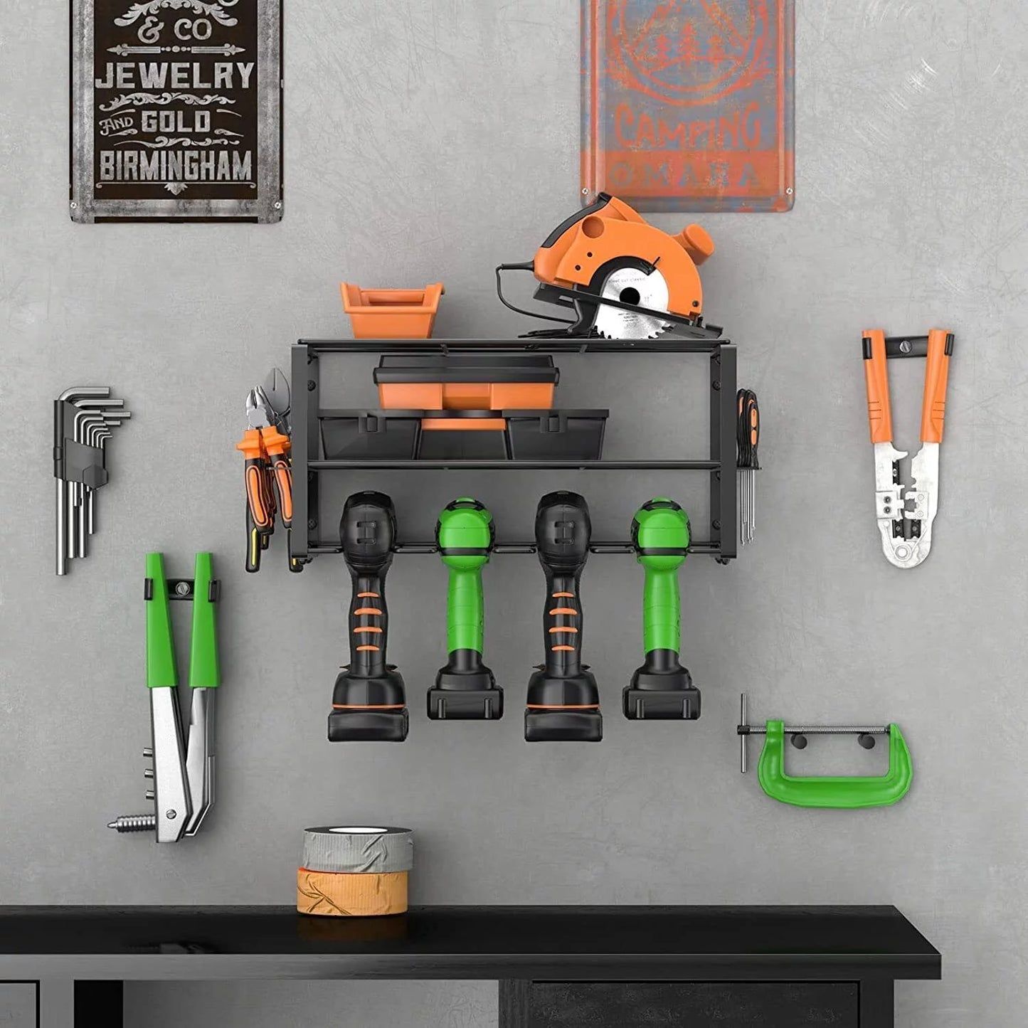 2PCS Power Tool Organizer Wall-Mounted Cordless Drill Holder, Heavy Duty Rack