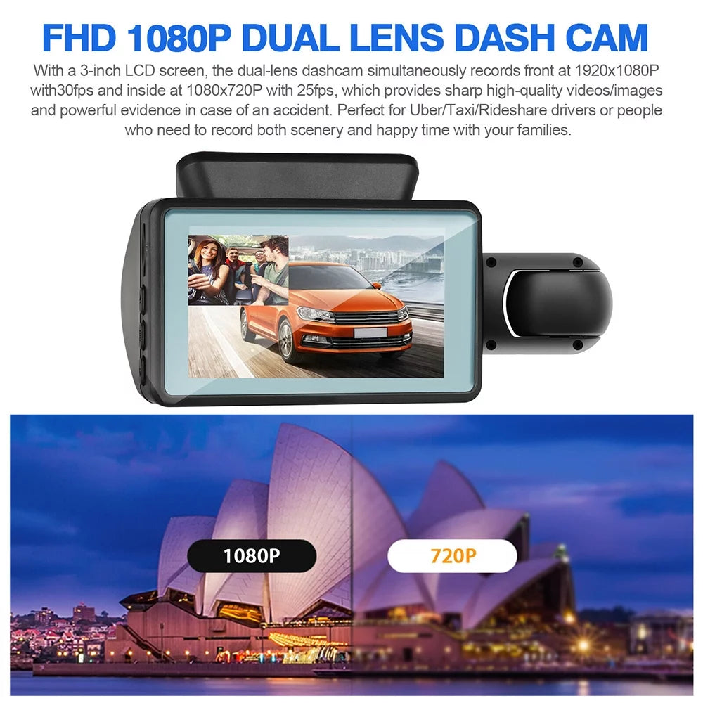 1080P Dual Lens Car DVR Dash Cam Video Recorder G-Sensor Front and Rear Camera