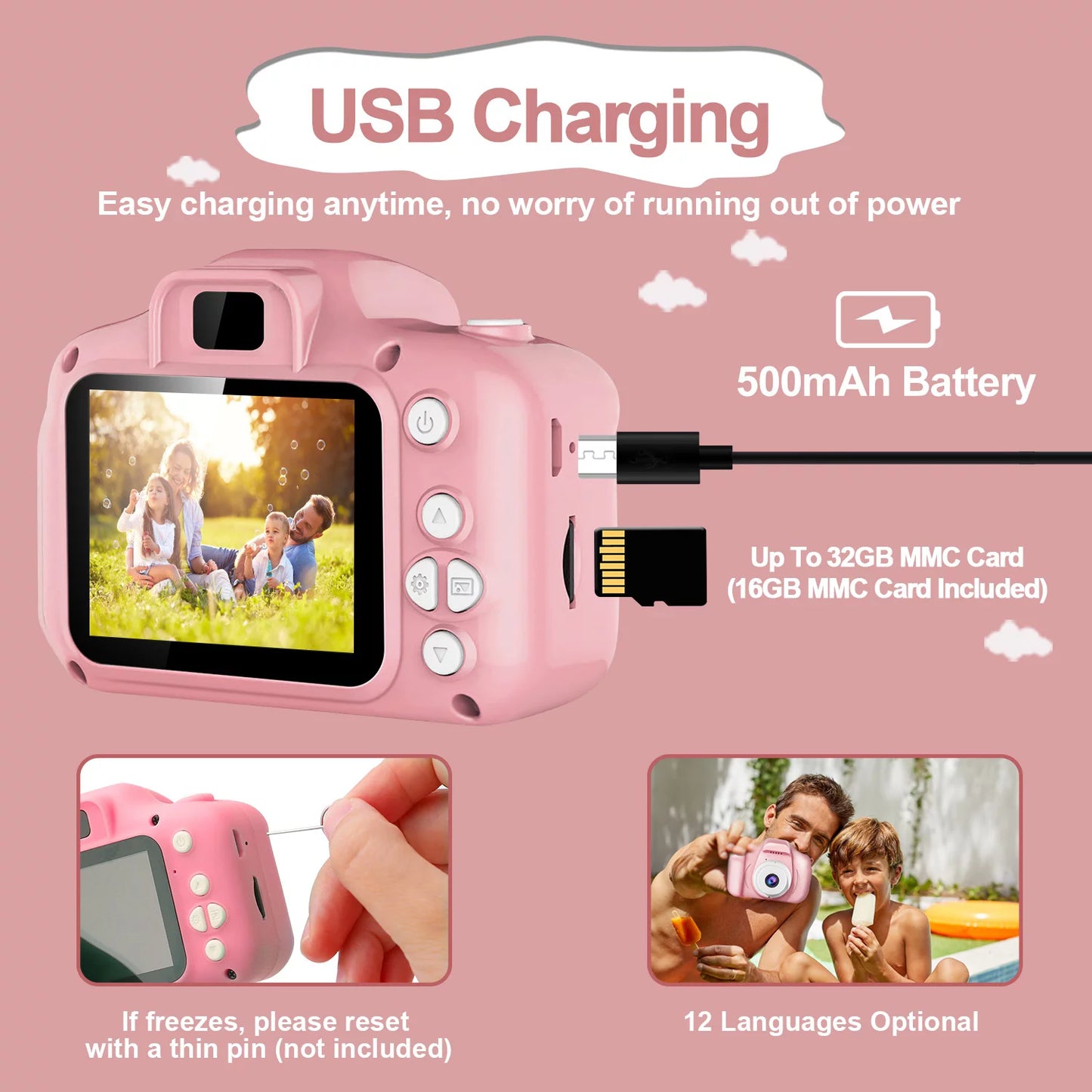 iMounTEK Kids Digital Camera with 2.0” Screen 12MP 1080P FHD Video Camera 4X Digital Zoom Games 32GB Card Supported Shockproof Child Camcorder 3-10 Years Boys Girls