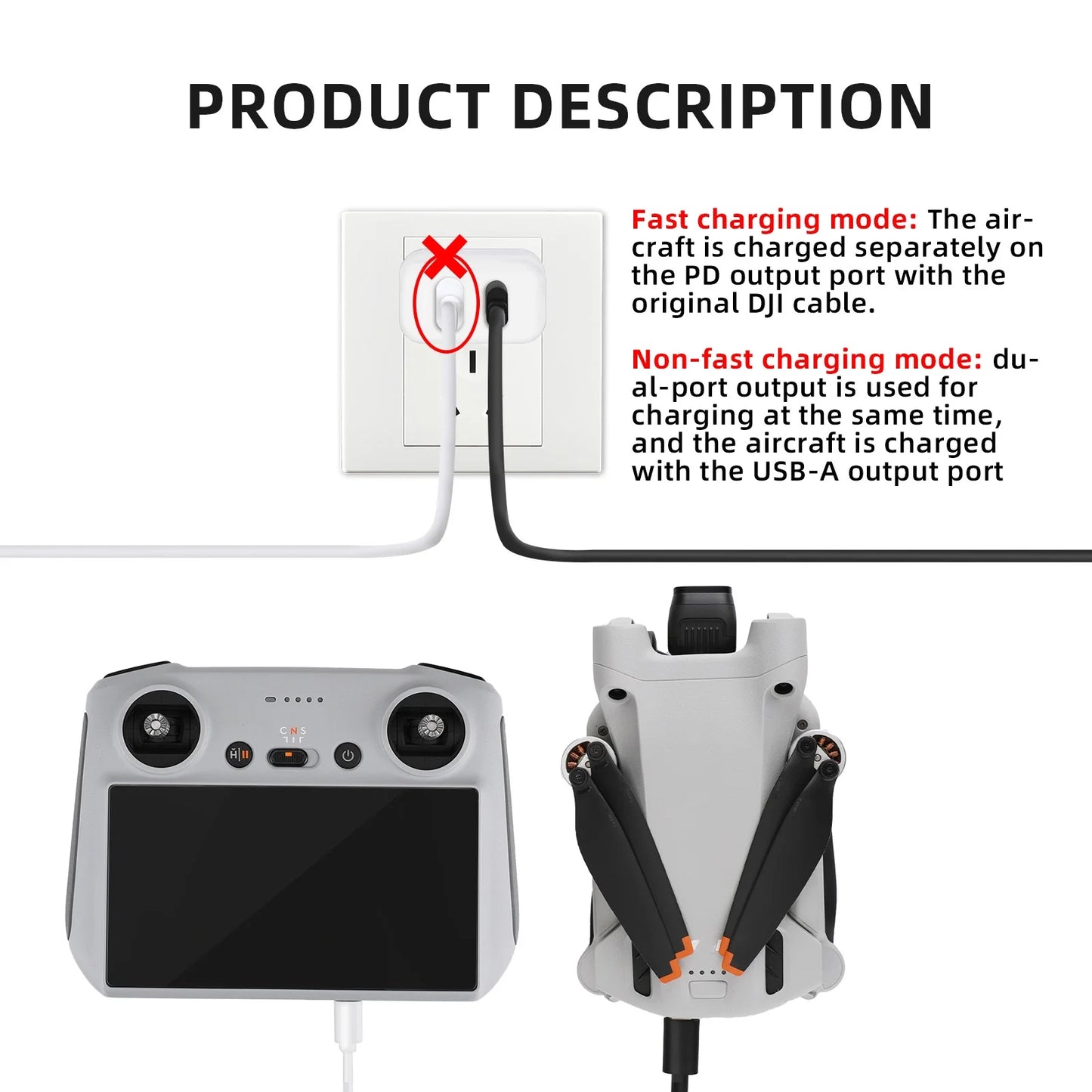 30W USB Charger with Type-C Cable Dual-Port Charging DJI Mini 2/Mini 3 Pro Charging Parts