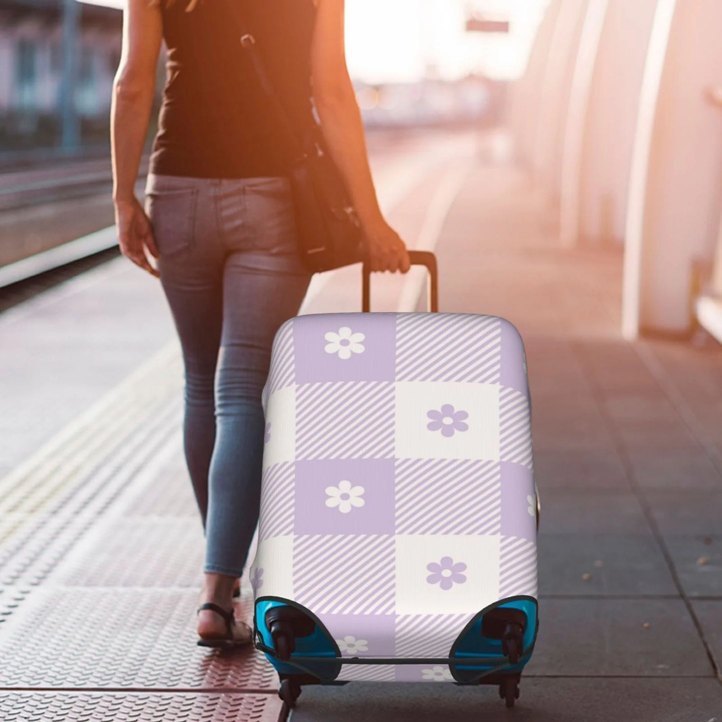 Kll Floral Purple Buffalo Plaid Luggage Wrap Suitcase Shield Suitcase Protector-