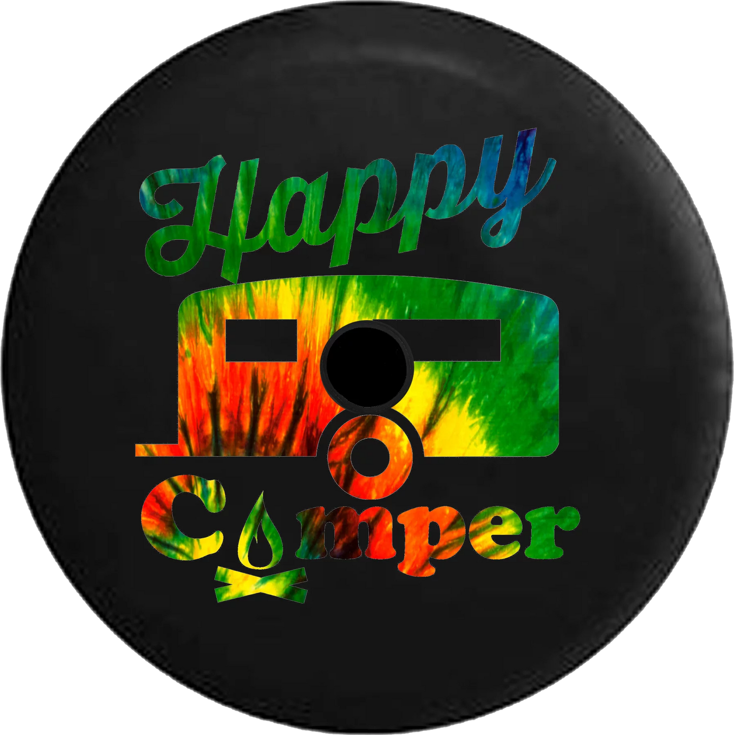 2018 2019 Wrangler JL Backup Camera Happy Camper Campfire Tiedye Peace Love Spare Tire Protection Jeep RV 32 Inch