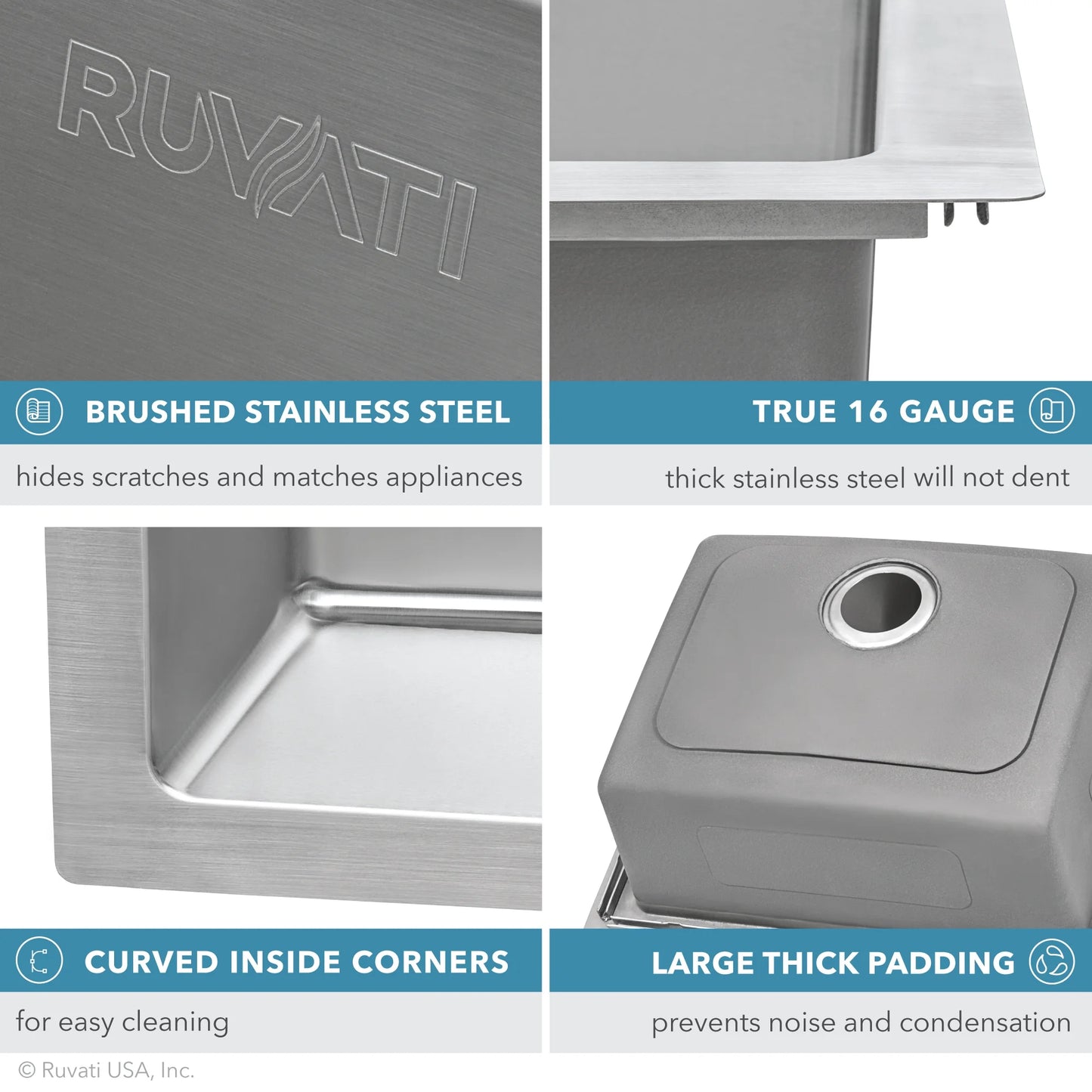 Ruvati RVM5176 33 x 22 inch Drop-in Topmount 16 Gauge Kitchen Sink