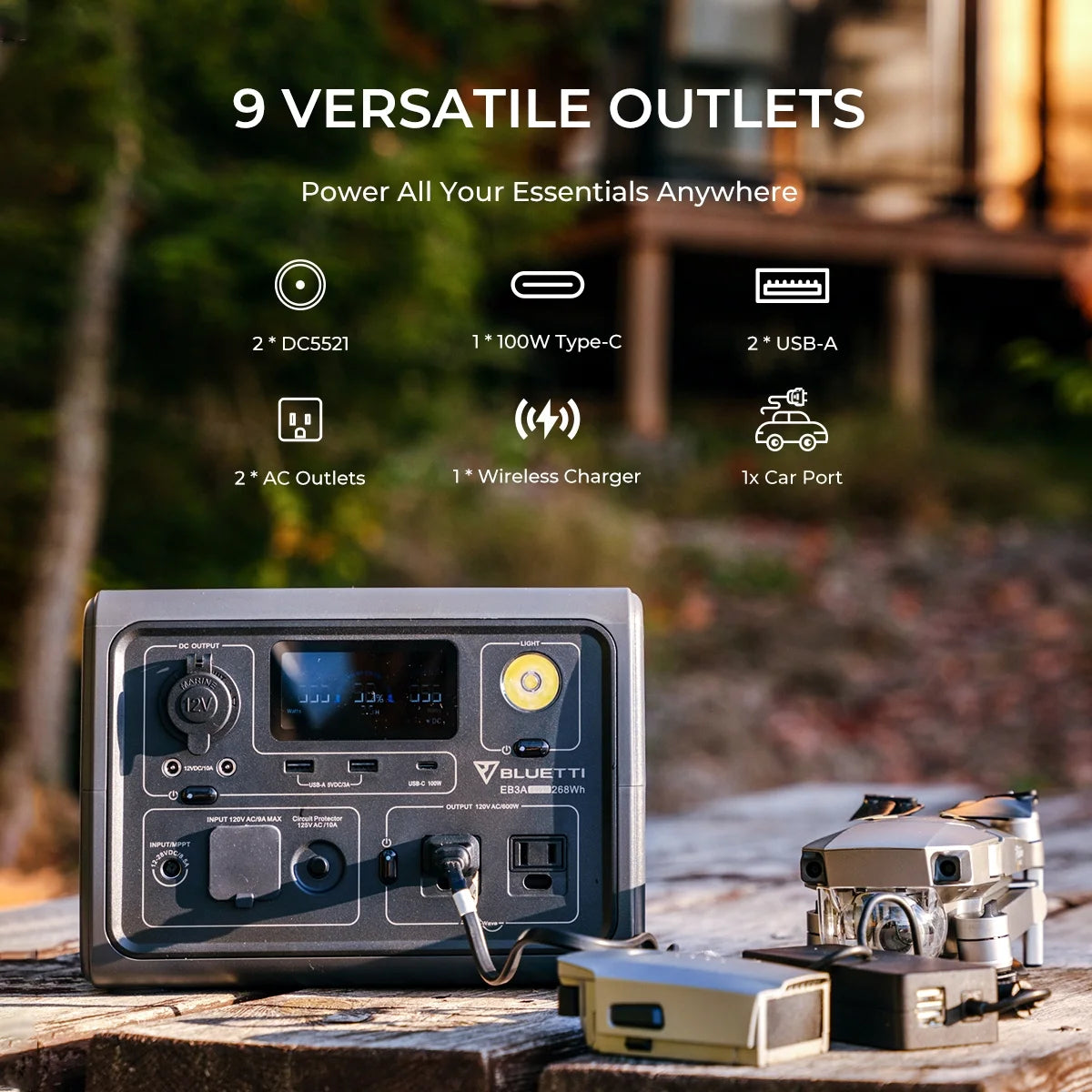 TTI EB3A Portable Generator, W/Carry Bag,600W Solar Generator, 268Wh LiFePO4 Power Station Camping, Home Use, Emergency