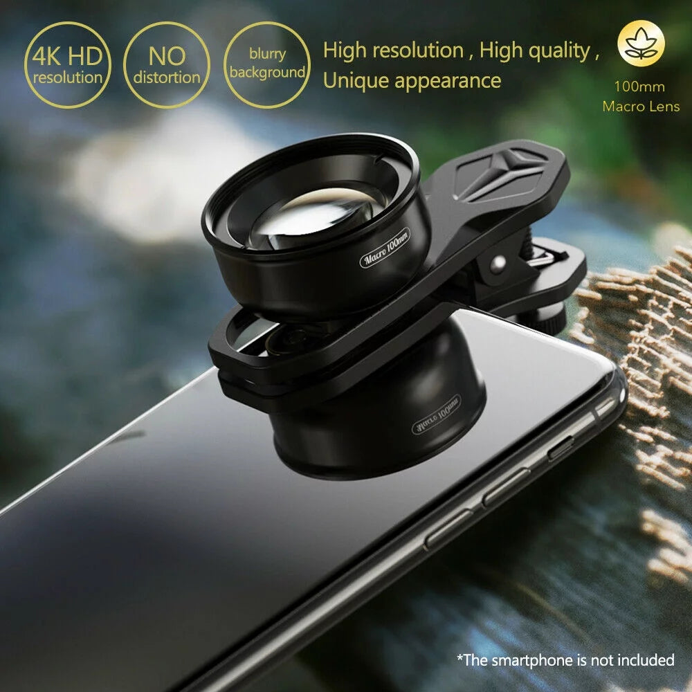 Aluminum Alloy 4K HD Detachable Clip Cellphone Macro Camera Lens 40MM-70MM Shooting Distance Multi-Layer Optical Coated External Lens Accessory