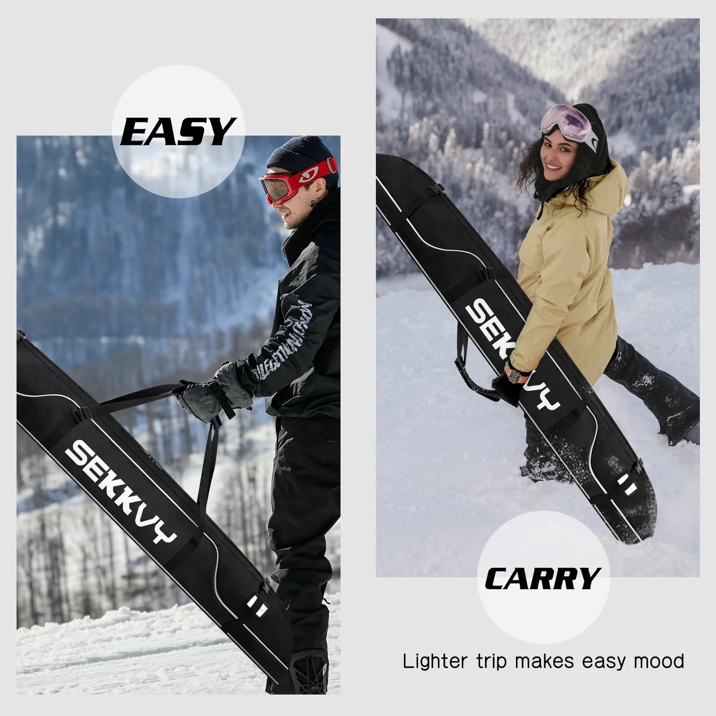 170CM/67IN Single Ski Bag Snowboard Bag 600D Waterproof Oxd Cloth Ski Travel Bag Adjustable Shoulder Strap Ski, Travel Transport, and Outdoor Camping black