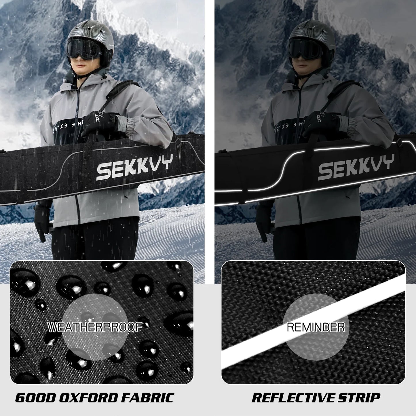 170CM/67IN Single Ski Bag Snowboard Bag 600D Waterproof Oxd Cloth Ski Travel Bag Adjustable Shoulder Strap Ski, Travel Transport, and Outdoor Camping black