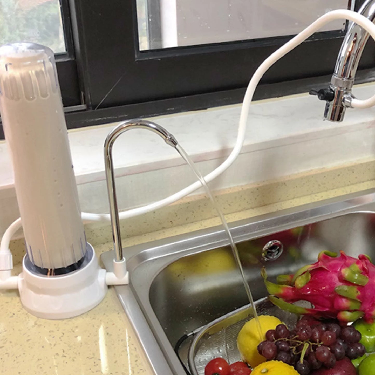 Countertop Water Filter Water Filter with Ceramic Cartridge Water Tap Filtration System Hard Water Reduces Fluoride Chlorine Easy Installation Water Purifier Home Kitchen Bathroom