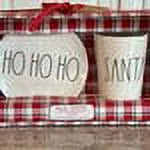 Rae Dunn HO HO HO Oval Plate and SANTA Tumbler Ivory Melamine with Black LL Letters Gift Set Christmas