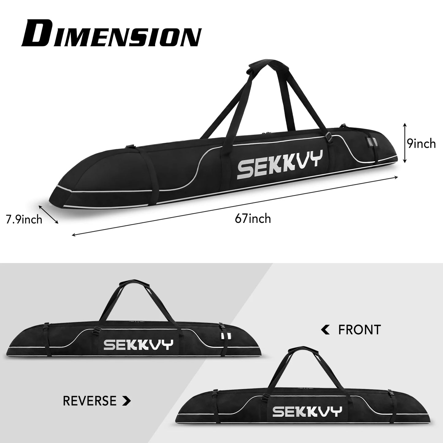 170CM/67IN Single Ski Bag Snowboard Bag 600D Waterproof Oxd Cloth Ski Travel Bag Adjustable Shoulder Strap Ski, Travel Transport, and Outdoor Camping black