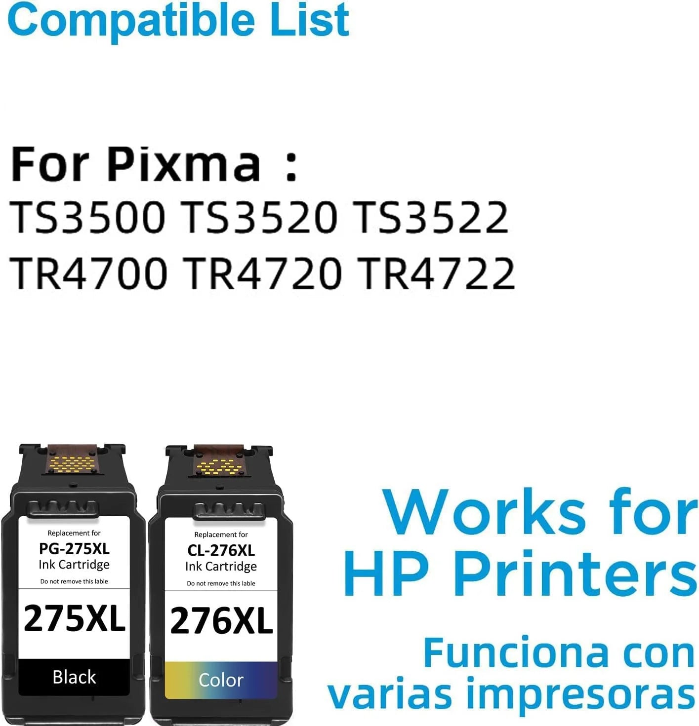 275XL 276XL Ink Cartridge Replacement Canon PG-275 CL-276,High Yield Canon 275 and 276 Multi Pack Ink PIXMA TS3520 TS3522 TS3500 TR4720 TR4700 TR4722 Printers(1Black 1 Color)