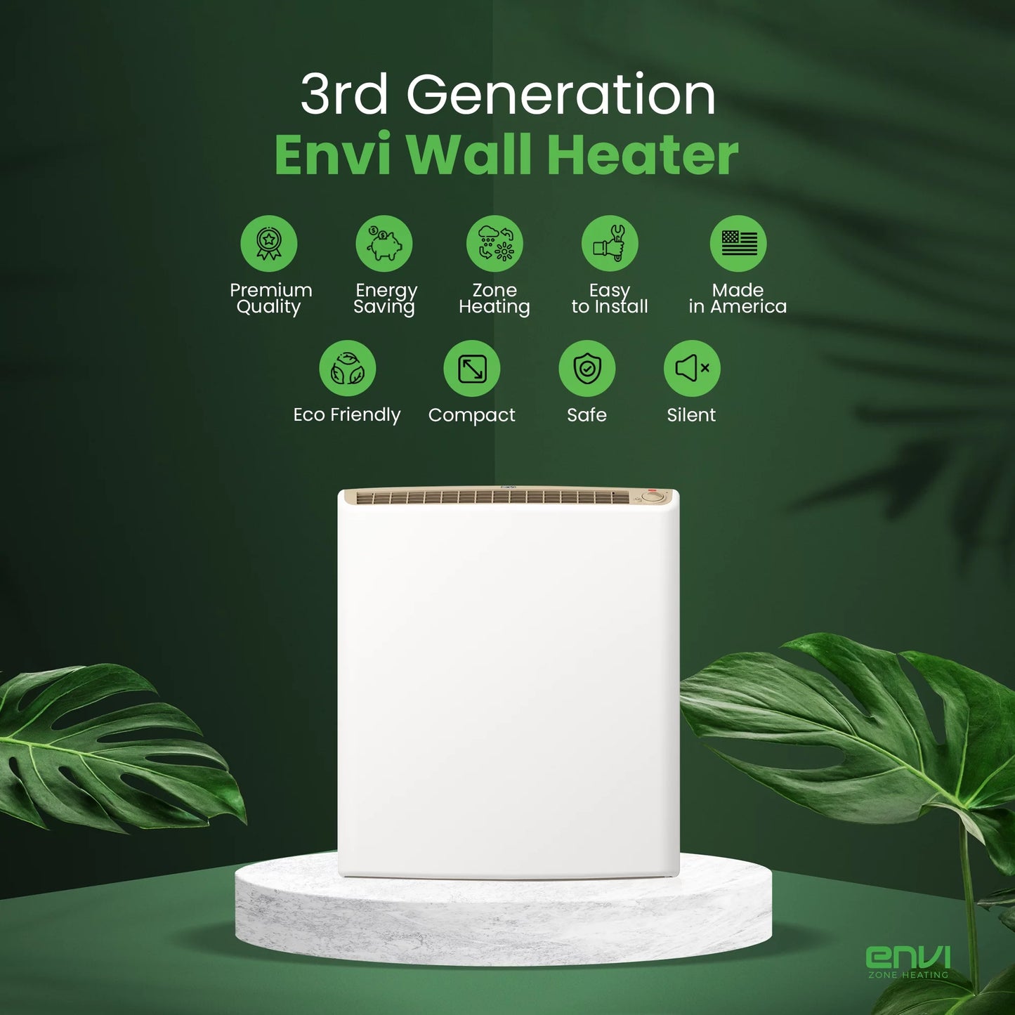 Envi Plug-in Electric Panel Wall Heater Home, Energy Efficient, Child Safe, Quiet, Outstanding Bedrooms, Bathrooms, Office, Kitchen, Garage, Tip-Over Protection, Comt-Level Adjustable Thermostat
