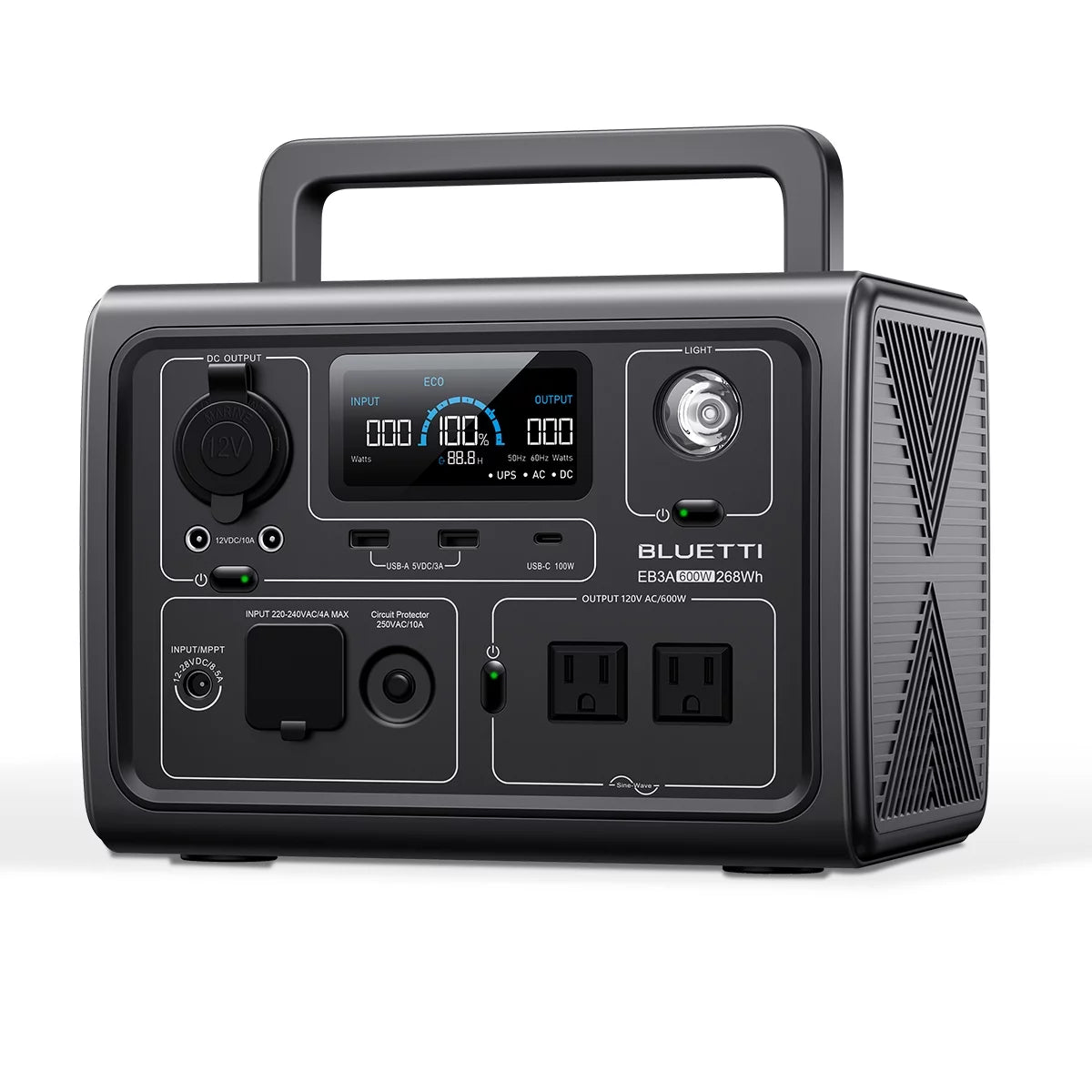 TTI EB3A Portable Generator, W/Carry Bag,600W Solar Generator, 268Wh LiFePO4 Power Station Camping, Home Use, Emergency