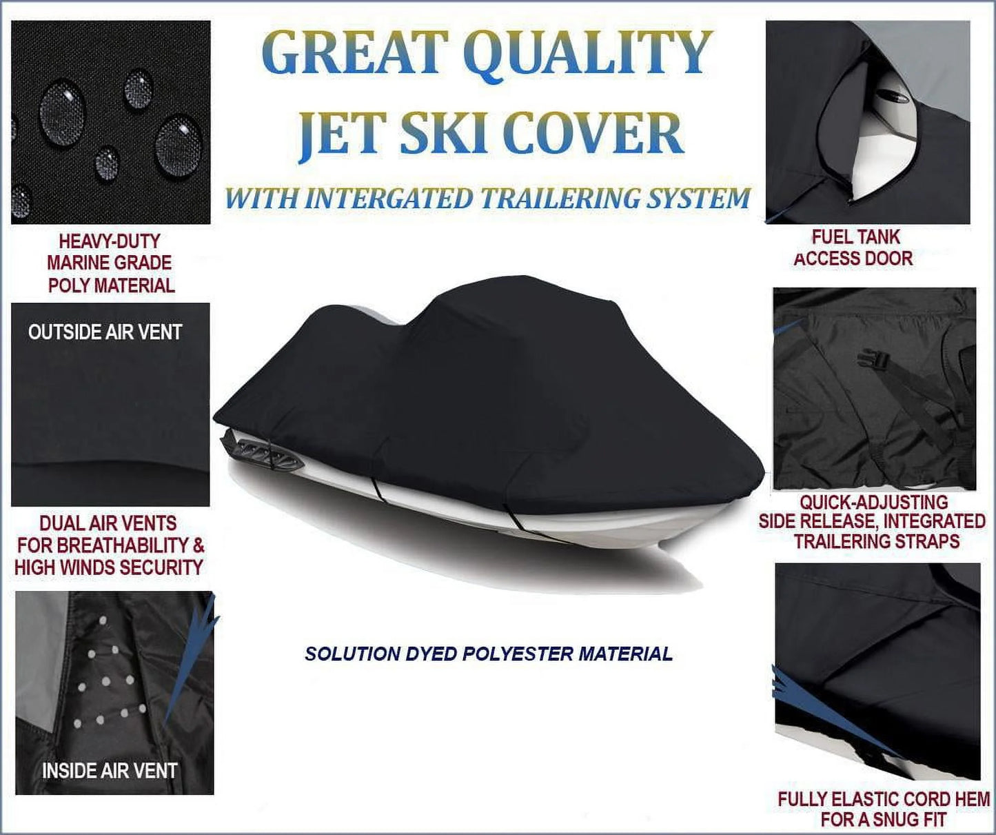 BLACK 600 DENIER JetSki Shield Jet Ski PWC Wrap Yamaha FZS FZ S 2009 2010 2011 2012 2013 2014 2015 2016